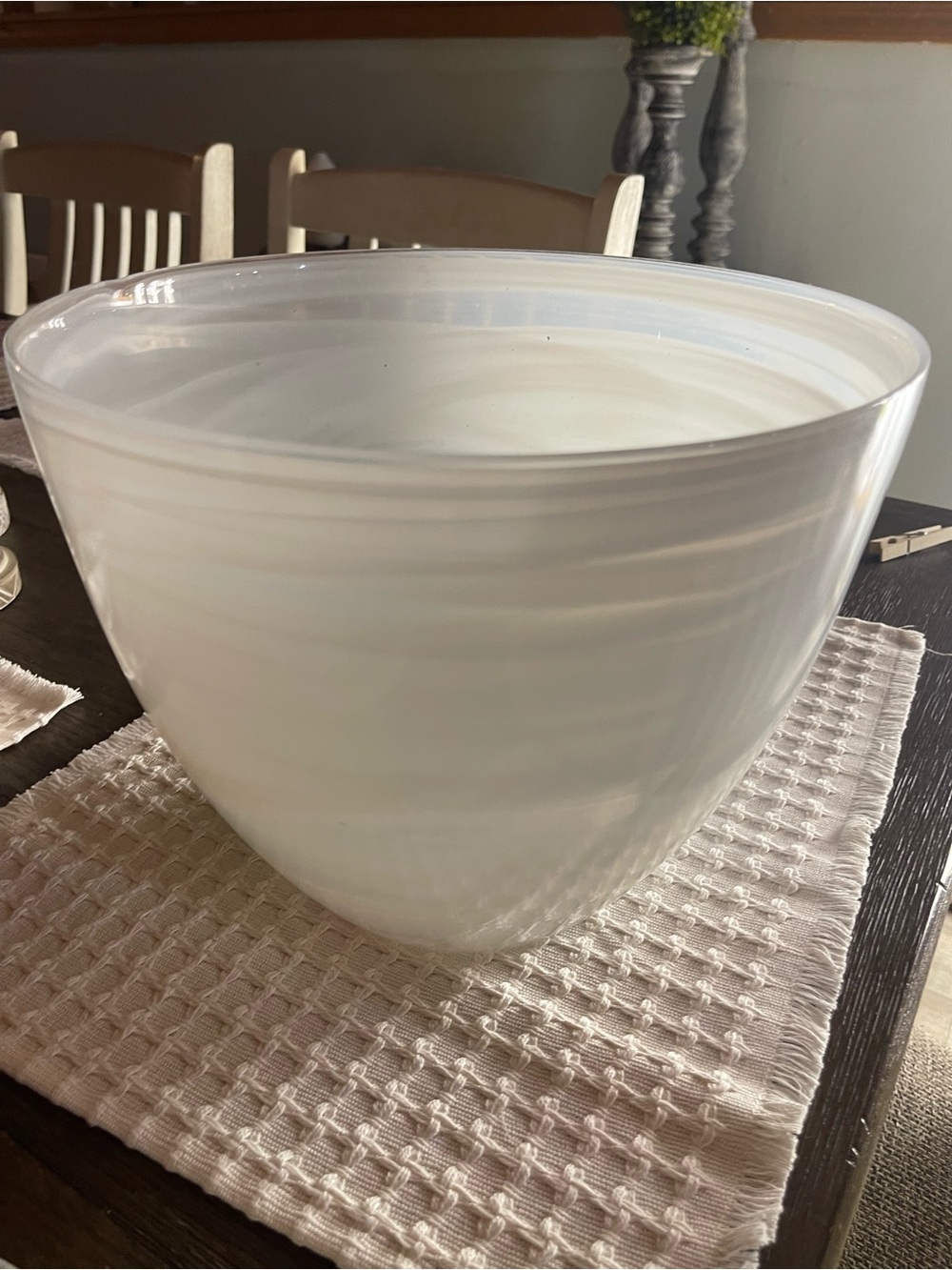 Vintage xl white swirl alabaster art glass centerpiece bowl